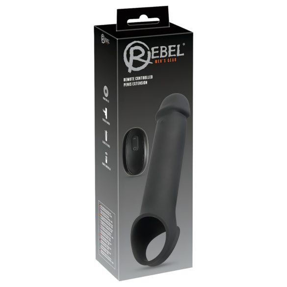 Rebel - акумулаторен, радиоуправляем вибрационен пенис удължител (черен)