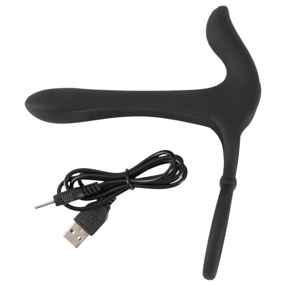 Black Velvet - акумулаторен, 2в1 вибратор и пенис ринг (черен)