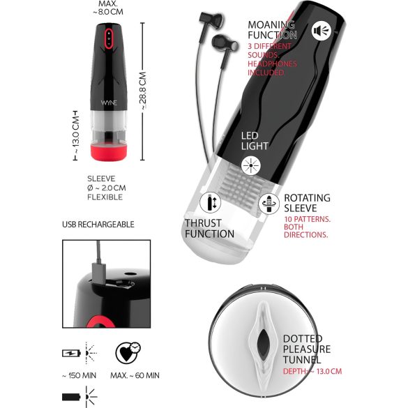 WYNE 05 - автоматичен въртящ се мастурбатор - черно-бял