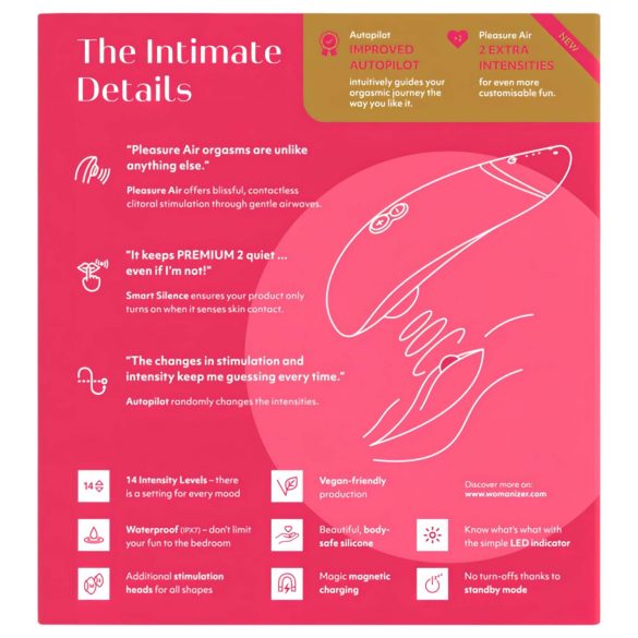 Womanizer Premium 2 - въздушен стимулатор за клитор (розов)