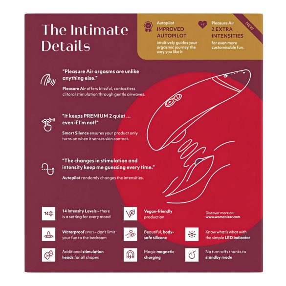 Womanizer Premium 2 - въздушно-вълнова клиторна стимулация (червен)