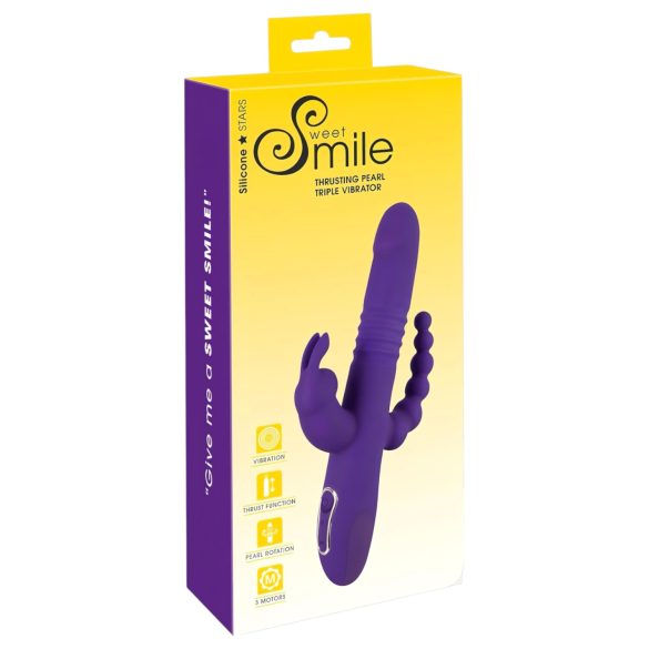 SMILE Triple - акумулаторен, троен, въртящ и тласъчен вибратор (лилав)