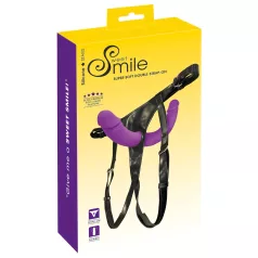   SMILE - страп-он двоен дилдо с бикини - лилаво/черно
