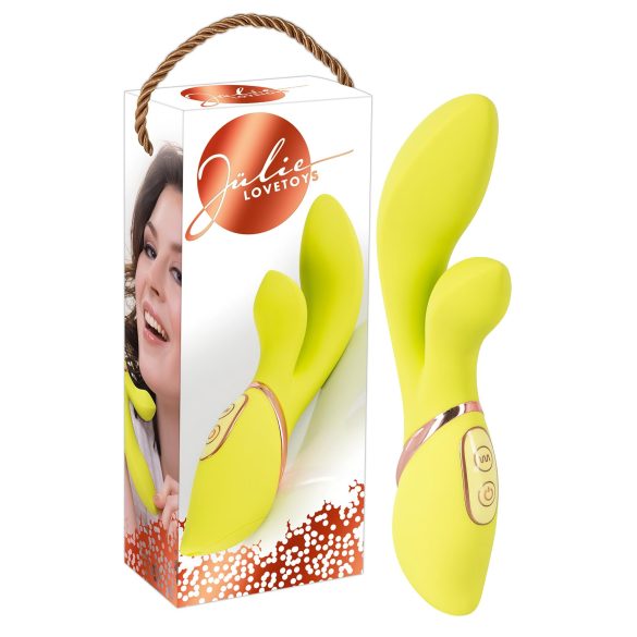 Jülie - вибратор с клитор стимулатор (жълтозелен)