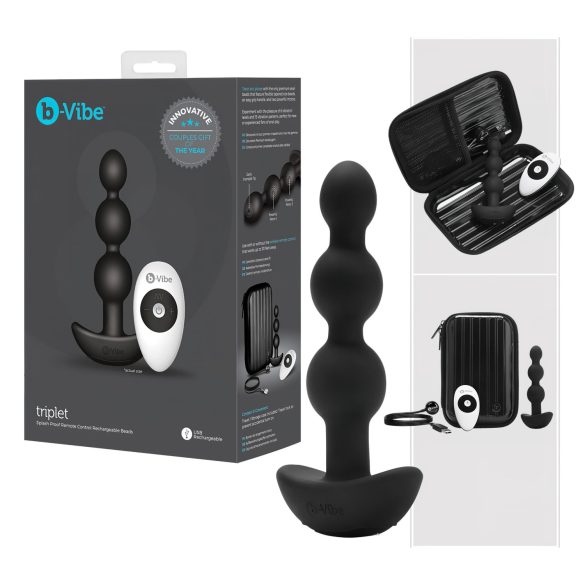 b-Vibe - тройно перлено анален вибратор с батерии (черен)