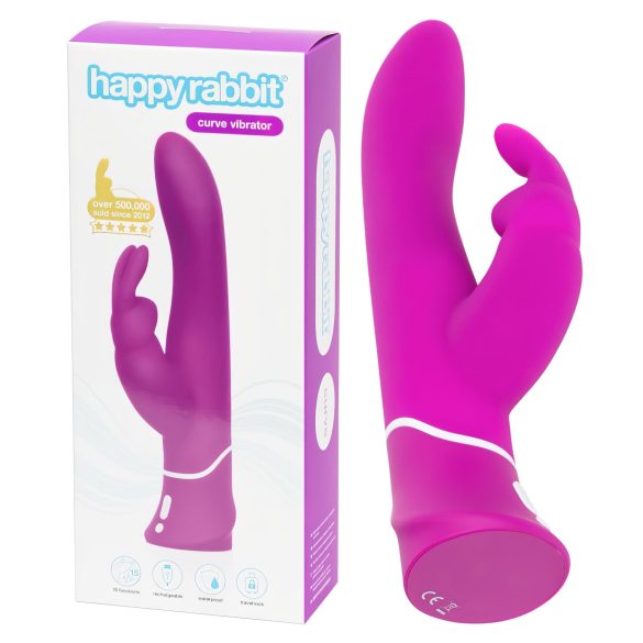 Вибратор Happyrabbit Curve - водоустойчив с клитор стимулатор (лилав)
