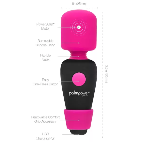 PalmPower Pocket Wand - мини вибратор масажор - розово/черно
