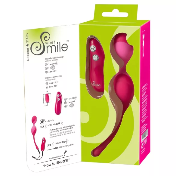 SMILE - вибриращо яйце с дистанционно - 82g - розово