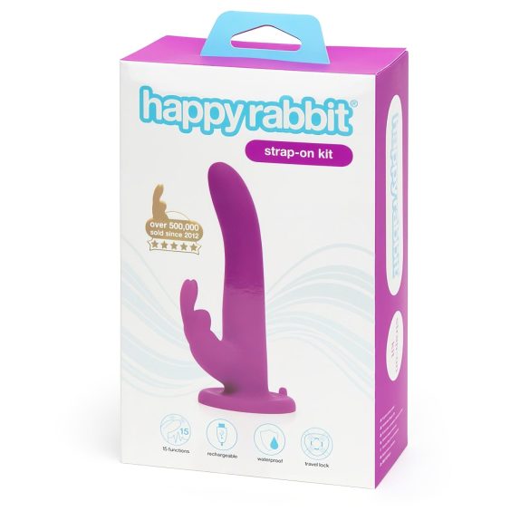 Happyrabbit Страп-Он - заешки вибратор с каишка (лилав)
