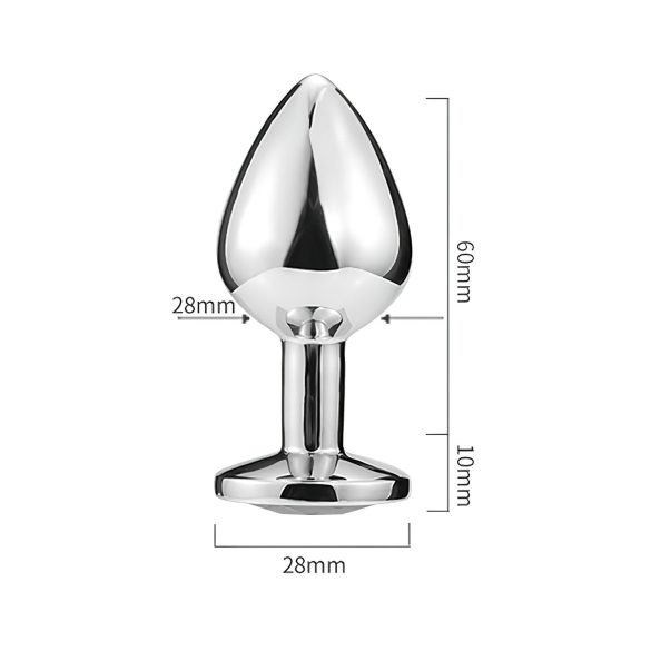 Sunfo - метален анален плъг със сърцевиден камък (сребристо-бял)
