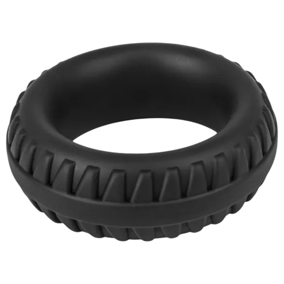 Pulselock Forge - силиконов пенис пръстен с шарка на обръч (черен) - 35 мм