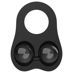   Pulselock Taur - силиконов пръстен за пенис и тестиси с стъклени топчета (черен)