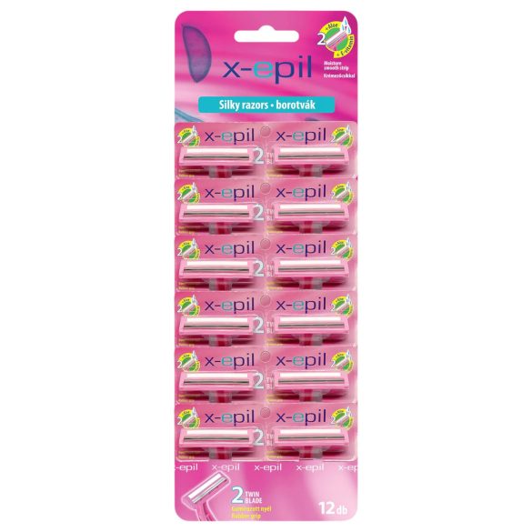 X-Epil Silky - Бръснач с 2 остриета и гумирана дръжка (12 бр.)