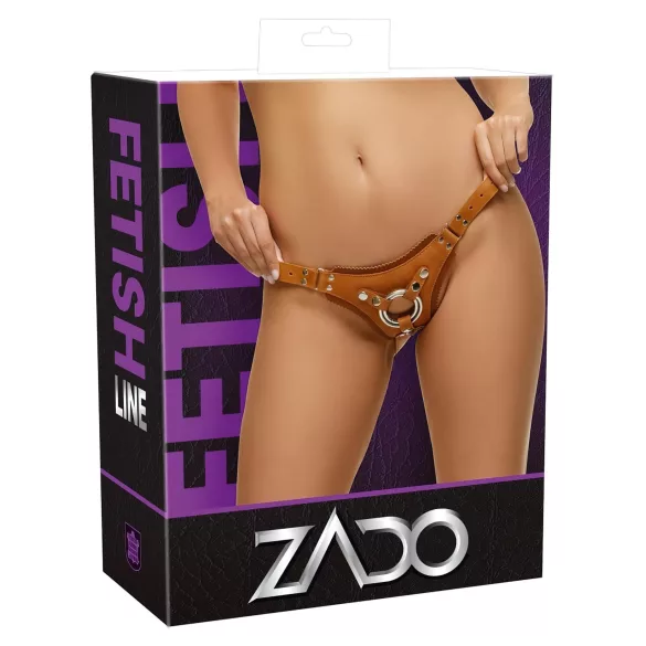 ZADO - кожено долно бельо за страп-он - кафяво - L/XL