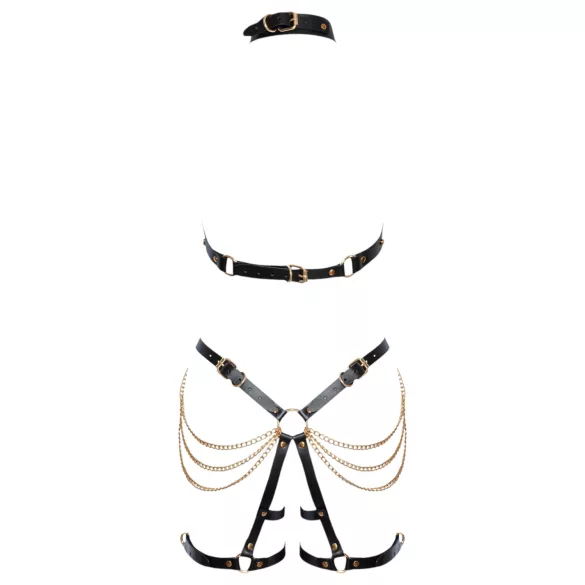 ZADO - двоен комплект кожени сбруи (черно-златно)