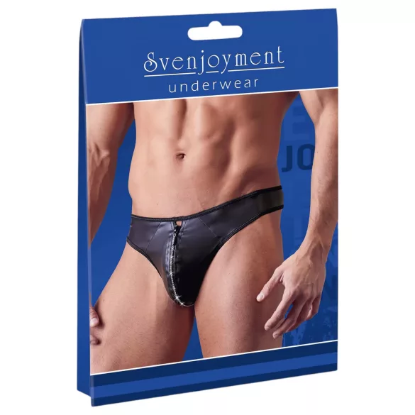 Svenjoyment - мъжко бикини с цип и камъни - лъскаво черно - L