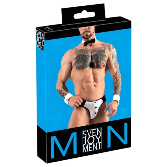 Svenjoyment - Мъжки комплект танга костюм сервитьор (черно-бял) - M