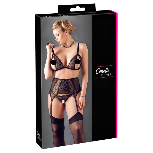 Cottelli Plus Size - Черно дантелено трио бельо