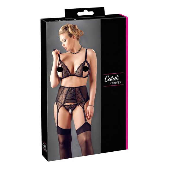 Cottelli Plus Size - Черно дантелено трио бельо
