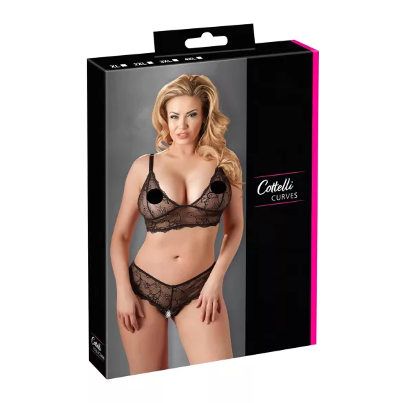 Cottelli Plus Size - секси комплект бельо с дантела - черен - XXL