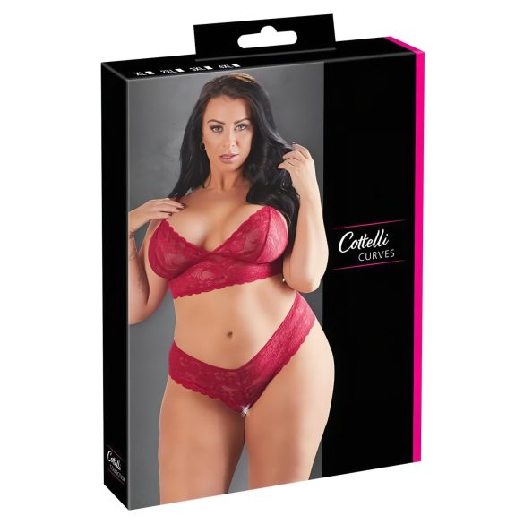 Cottelli Plus Size - меко дантелено бюстие комплект (червен) - 3XL