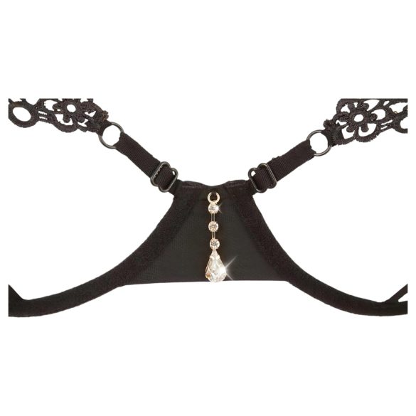 Cottelli - дамски комплект с бродирани чашки - черен, с бляскав ефект - L