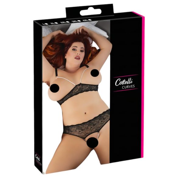 Cottelli Plus Size - комплект сутиен с перли (черен)