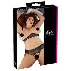   Cottelli Plus Size - секси сутиен комплект с перли - черен - 3XL