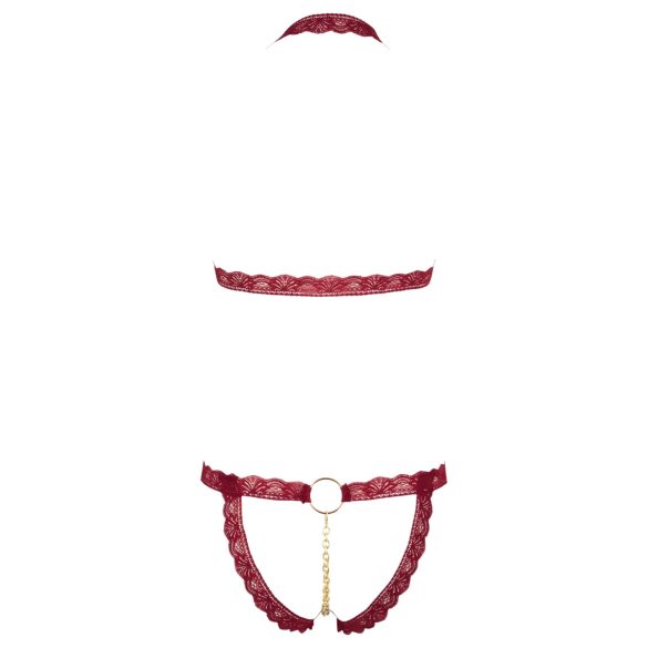 Cottelli - секси сутиен с метален ринг и отворени чашки - червен комплект