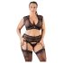 Cottelli Plus Size - страс и дантела комплект бельо (черен) - XL