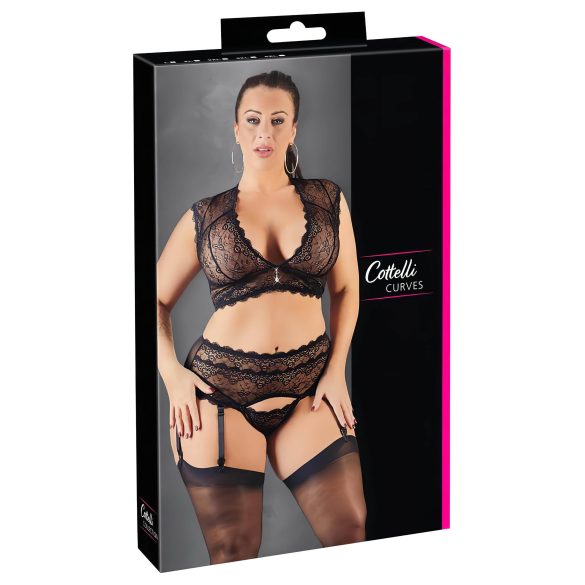 Cottelli Plus Size - страс и дантела комплект бельо (черен) - 2XL