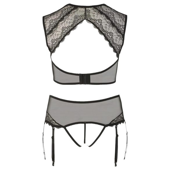 Cottelli Plus Size - секси бельо комплект с дантела и камъни - черно - 2XL