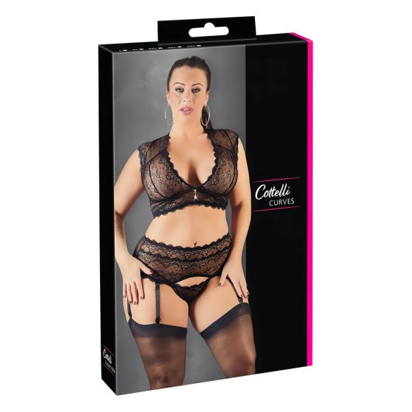 Cottelli Plus Size - страс и дантела комплект бельо (черен) - 3XL