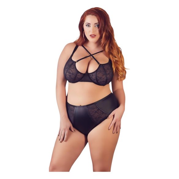 Cottelli Plus Size - кръстосан сутиен и бикини (черно)