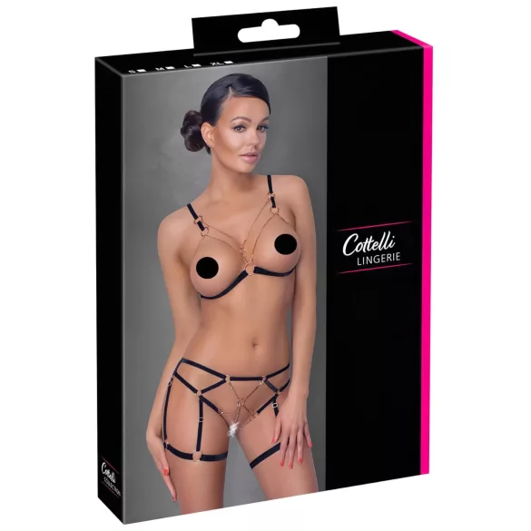 Cottelli - секси стойка с верижки - 2 части - черен - M