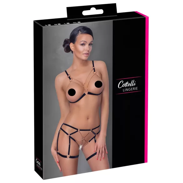 Cottelli - секси стойка с верижки - 2 части - черен - L