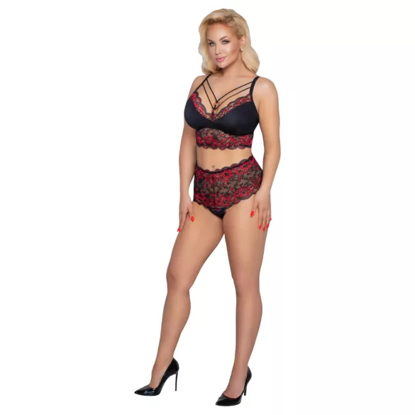 Cottelli Curvies - цветен дантелен комплект бельо (черен)