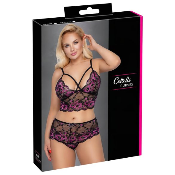 Cottelli Plus Size - цветен сутиен комплект (черно-лилаво)