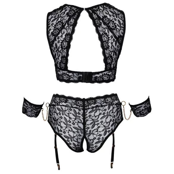 Cottelli Bondage Plus Size - дантелен комплект сутиен (черен)