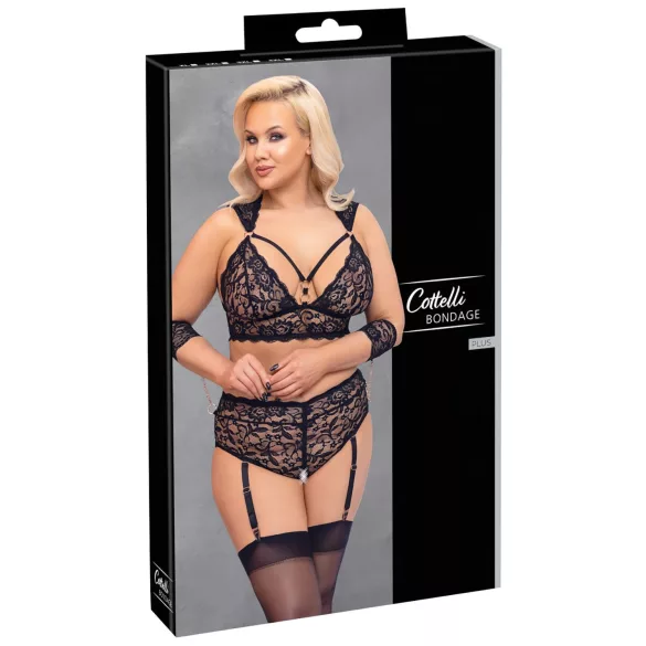 Cottelli Bondage Plus Size - дантелен комплект сутиен (черен) - 3XL