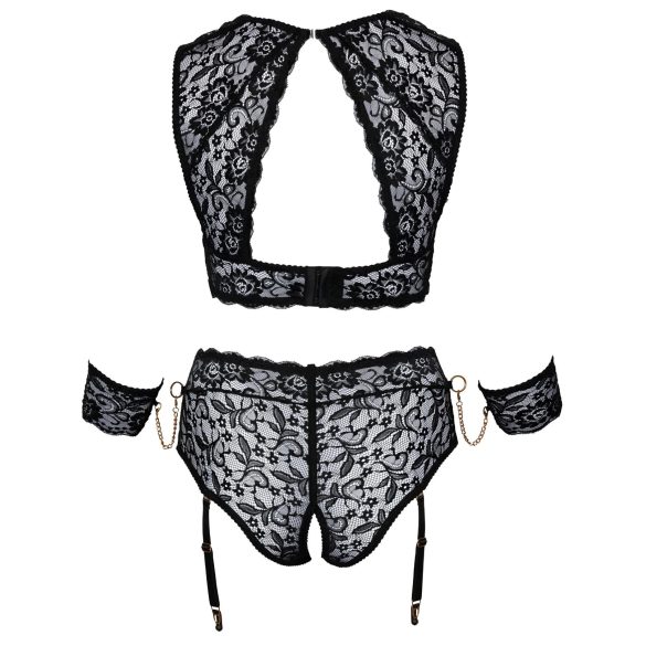 Cottelli Bondage Plus Size - дантелен комплект сутиен (черен) - 3XL