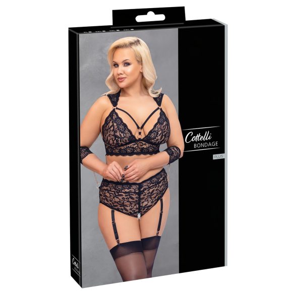 Cottelli Bondage Plus Size - дантелен комплект сутиен (черен) - 4XL