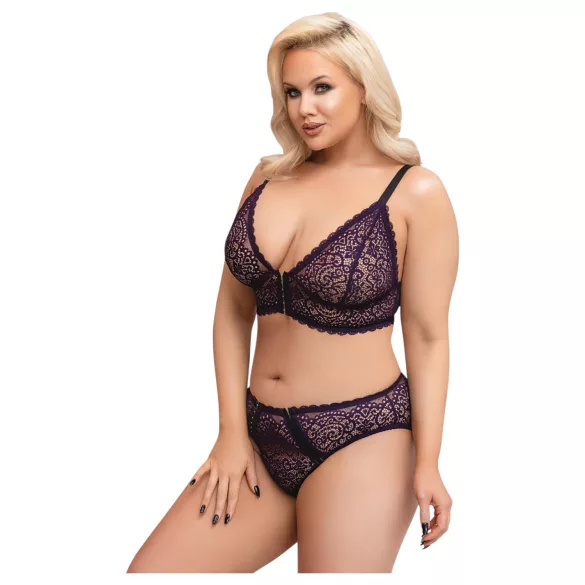 Cottelli Plus Size - прозрачен комплект сутиен с шарки (лилав)