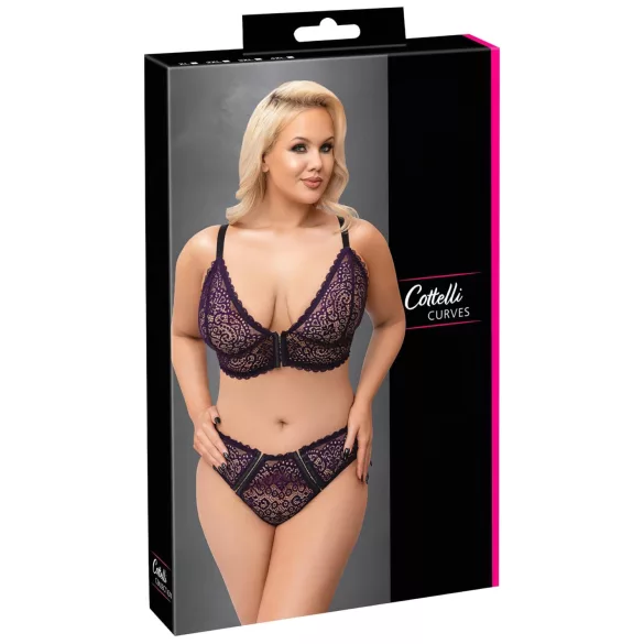 Cottelli Plus Size - прозрачен комплект сутиен с шарки (лилав) - 2XL