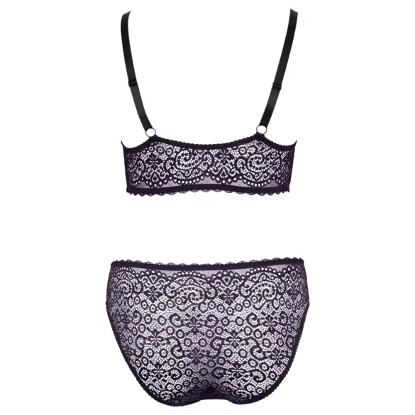 Cottelli Plus Size - прозрачен комплект сутиен с шарки (лилав) - 2XL