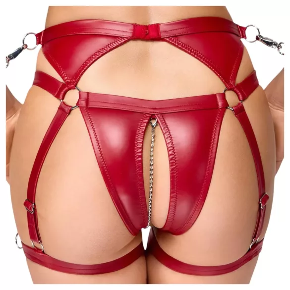 Cottelli Bondage - бляскав сутиен комплект и белезници (червен)