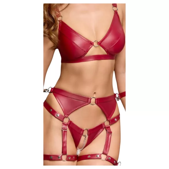 Cottelli Bondage - бляскав сутиен комплект и белезници (червен) - M