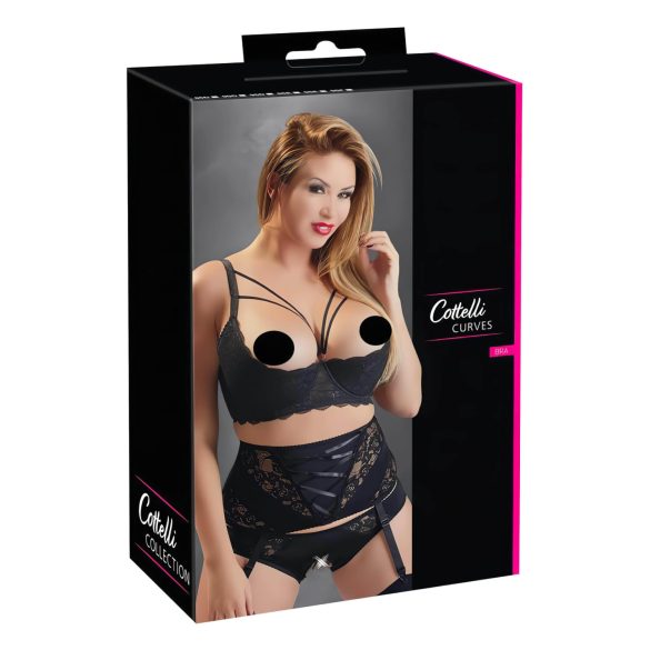 Cottelli Plus Size - подплатен сутиен с презрамки и пръстени (черен) - 95F