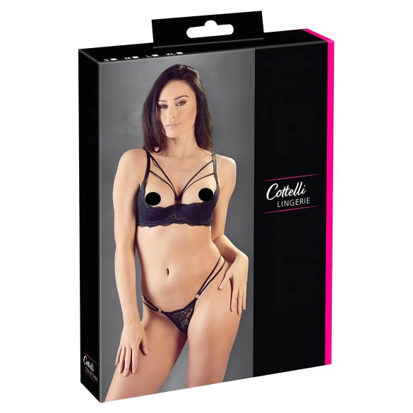 Cottelli - черен сутиен с презрамки и прашки с халки - 80B/M