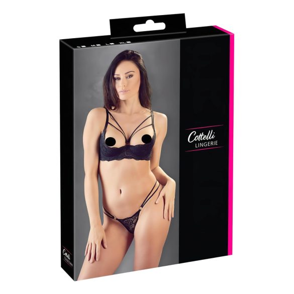 Cottelli - черен сутиен с презрамки и прашки с халки - 80C/M